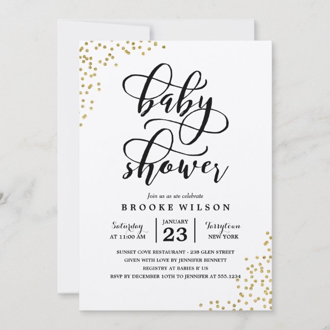 Gold Glitter Confetti Baby Shower Invitation (Front)