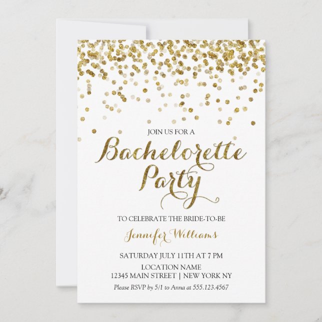 Gold Glitter Confetti Bachelorette Party Invite (Front)