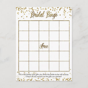 Gold Glitter Confetti Bingo Bridal Shower Game Invitation Postcard