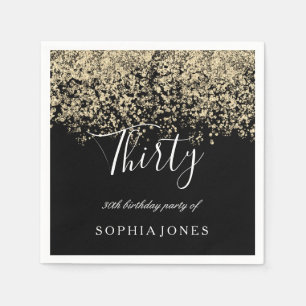 Gold Glitter Confetti Black 30th birthday party Napkin