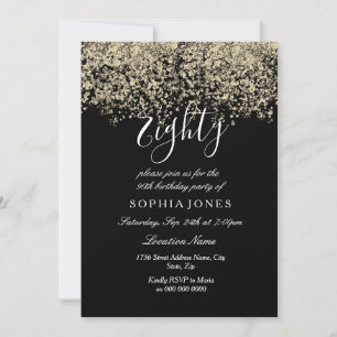 Gold Glitter Confetti Black 80th birthday party Invitation