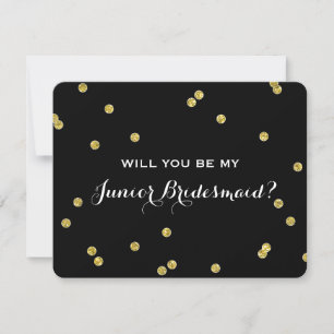 Gold Glitter Confetti Black   Junior Bridesmaid Invitation