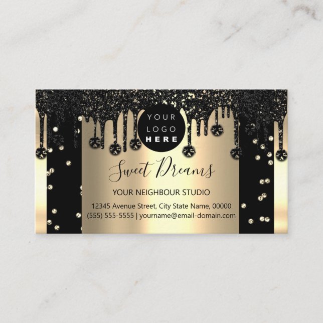Gold Glitter Confetti Black VIP Drips Framed  Business Card (Front)