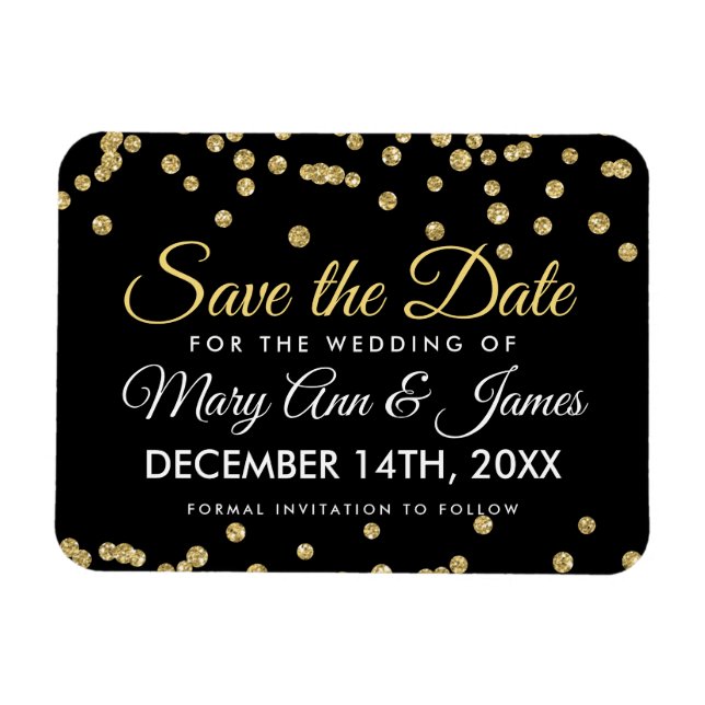 Gold Glitter Confetti Black Wedding Save The Date Magnet (Horizontal)