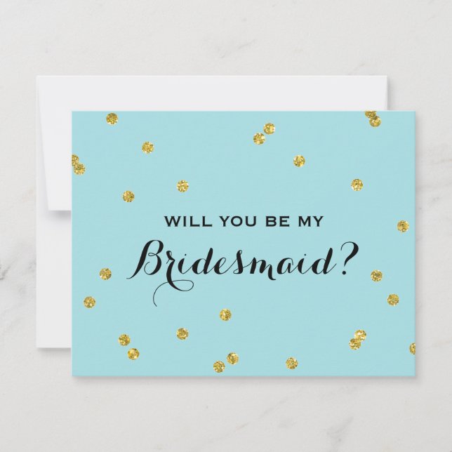 Gold Glitter Confetti Blue | Bridesmaid Invitation (Front)