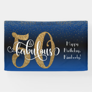 Gold Glitter Confetti Blue Ombre 50 & Fabulous Banner