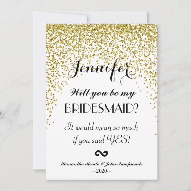 Gold Glitter Confetti Bridesmaids Invitations (Front)