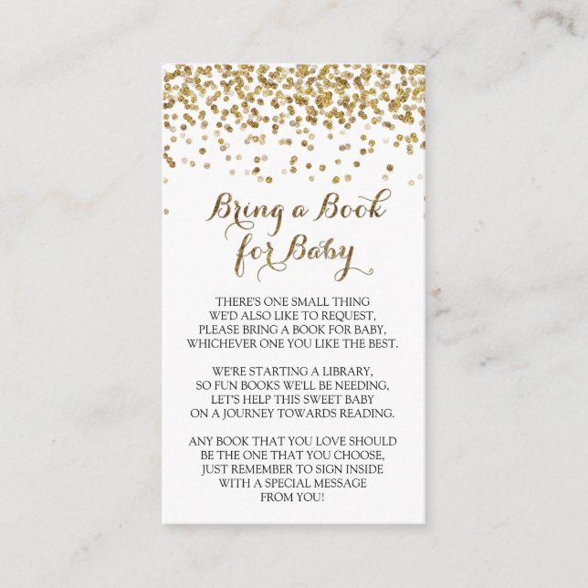 Gold Glitter Confetti Bring a Book for Baby Insert (Front)
