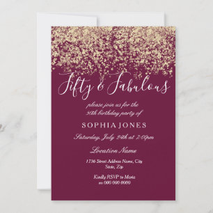 Gold Glitter Confetti Burgundy 50th birthday party Invitation