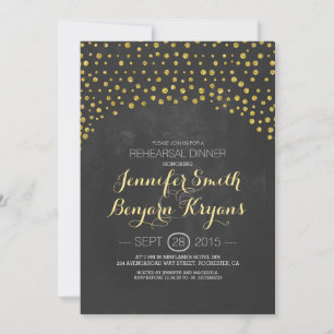 gold glitter confetti chalkboard rehearsal dinner invitation