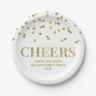 Gold Glitter Confetti Cheers Holiday Plate