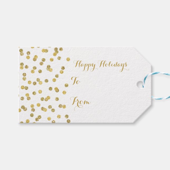 Gold Glitter Confetti Christmas Gift Tags (Front (Horizontal))