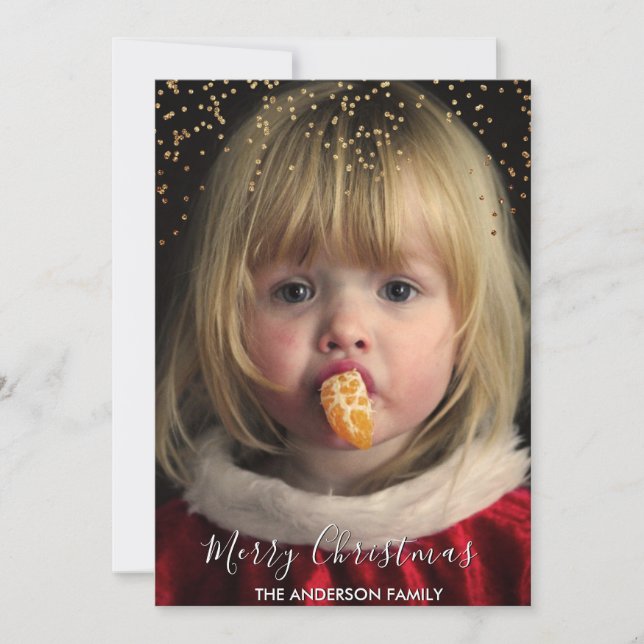 Gold Glitter Confetti Christmas Photo Holiday Card (Front)