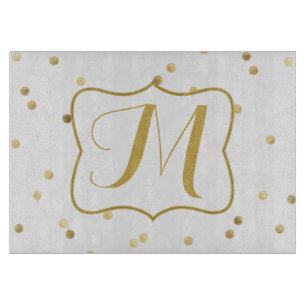 Gold Glitter Confetti Dot Polk Glass Cutting Board