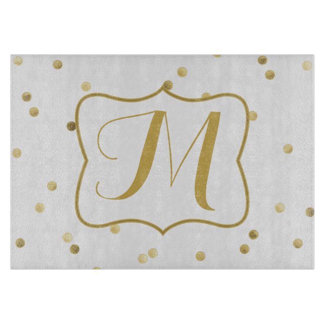Gold Glitter Confetti Dot Polk Glass Cutting Board (Front)