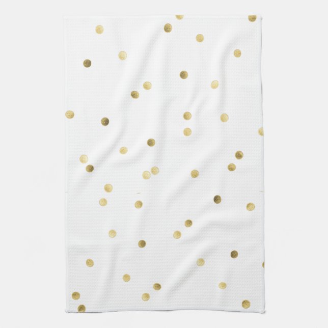 Gold Glitter Confetti Dot Polka Kitchen Dish Towel (Vertical)