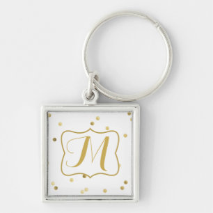 Gold Glitter Confetti Dot Polka Monogram Key Chain