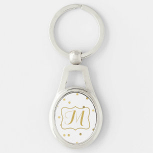 Gold Glitter Confetti Dot Polka Monogram Key Chain