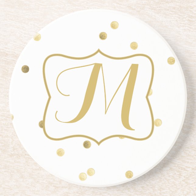 Gold Glitter Confetti Dot Polka Pattern Coaster (Front)