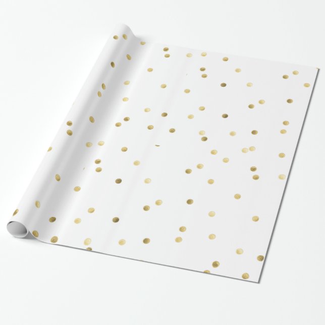 Gold Glitter Confetti Dot Polka Wrapping Paper (Unrolled)