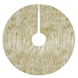 Gold Glitter Confetti Glitzy Zebra Print       Brushed Polyester Tree Skirt