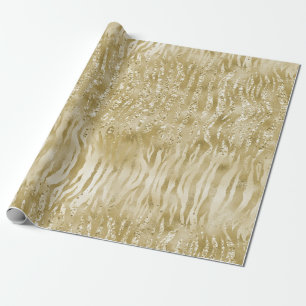 Gold Glitter Confetti Glitzy Zebra Print Wrapping Paper