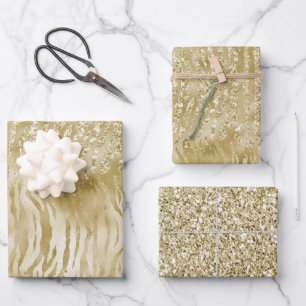 Gold Glitter Confetti Glitzy Zebra Print        Wrapping Paper Sheet