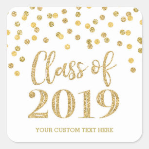 Gold Glitter Confetti Graduation 2019 Square Sticker