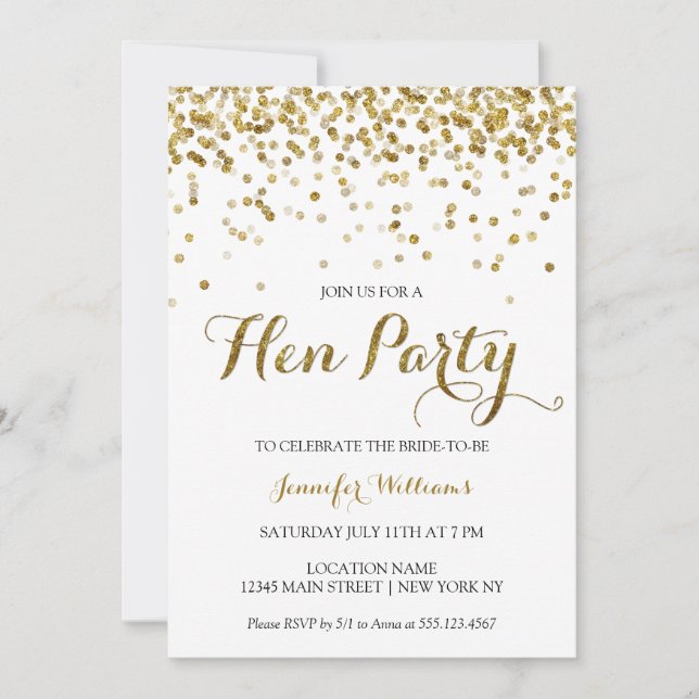 Gold Glitter Confetti Hens Party Invite (Front)