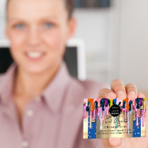 Gold Glitter Confetti Holograph Drips Frame   Business Card