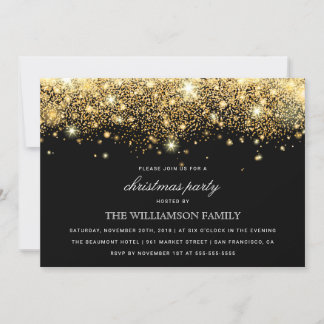 Gold Glitter Confetti & Lights | Christmas Party Invitation