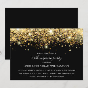 Gold Glitter Confetti & Lights Surprise Party Invitation