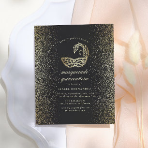 Gold Glitter Confetti Masquerade Quinceañera Invitation Postcard