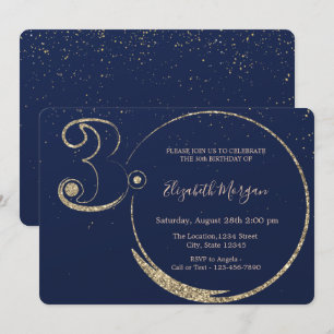  Gold Glitter Confetti Navy Blue 30th Birthday    Invitation