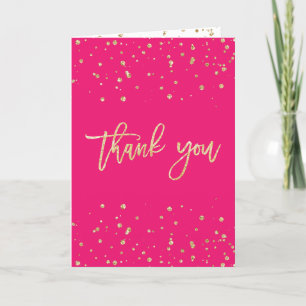 Gold glitter confetti neon pink Sweet 16 photo Thank You Card