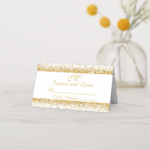 Gold Glitter Confetti on a White Background Place Card