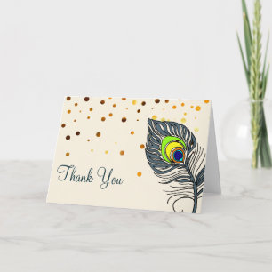 Gold Glitter Confetti Peacock Feather Thank You