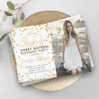 Gold Glitter Confetti Photo Surprise Sweet 16 