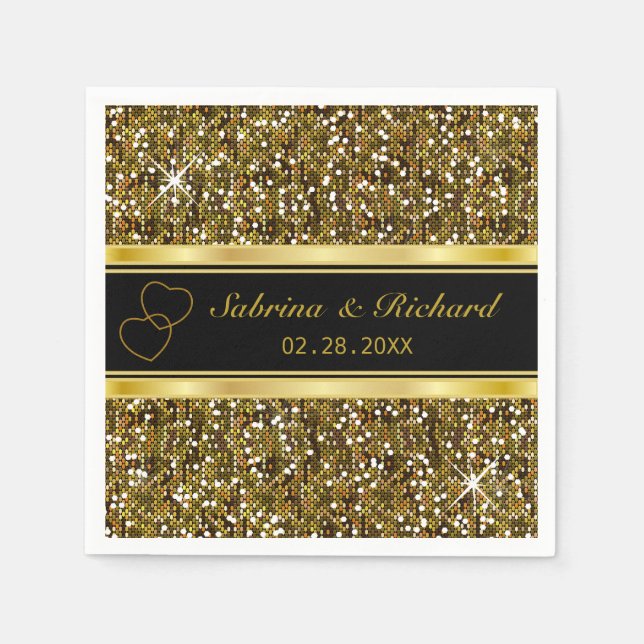 Gold Glitter Confetti Print | Personalise Napkin (Front)