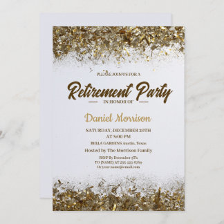Gold Glitter Confetti Retirement Party 2024 Invitation