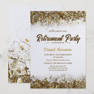 Gold Glitter Confetti Retirement Party 2024 Invitation