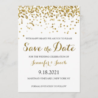 Gold Glitter Confetti Save The Date Invitation