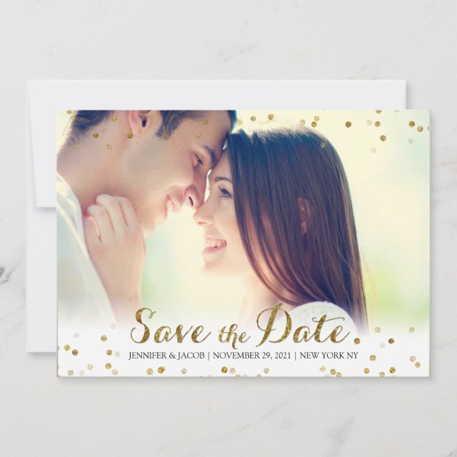Gold Glitter Confetti Save the Date Photo Card (Front)
