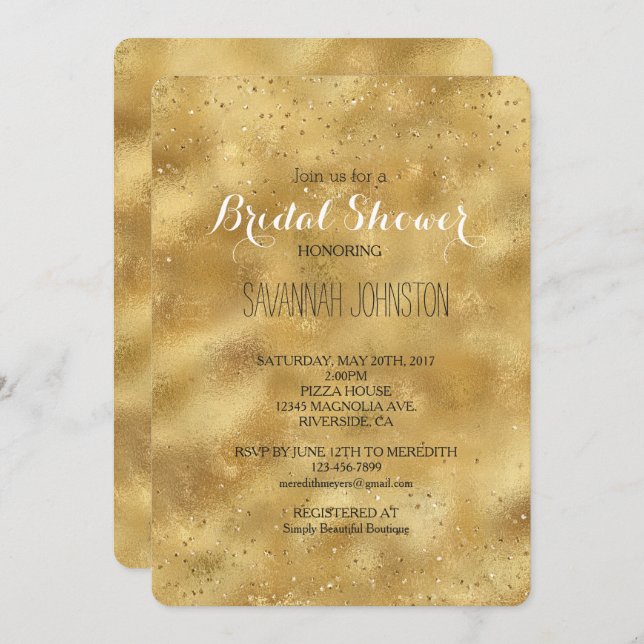 Gold glitter confetti sparkle bridal shower  invitation (Front/Back)