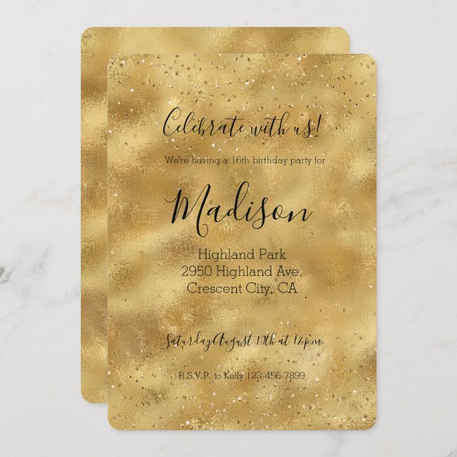 Gold glitter confetti sparkle   invitation (Front/Back)
