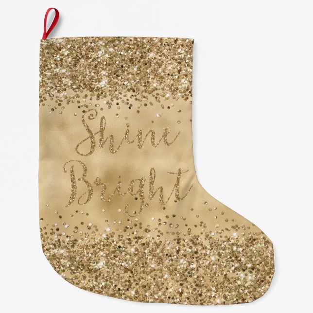 Gold Glitter Confetti Sparkle Shine Large Christmas Stocking (Front)