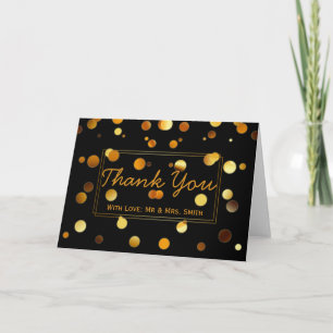Gold Glitter Confetti Sparkles Black Thank You Card