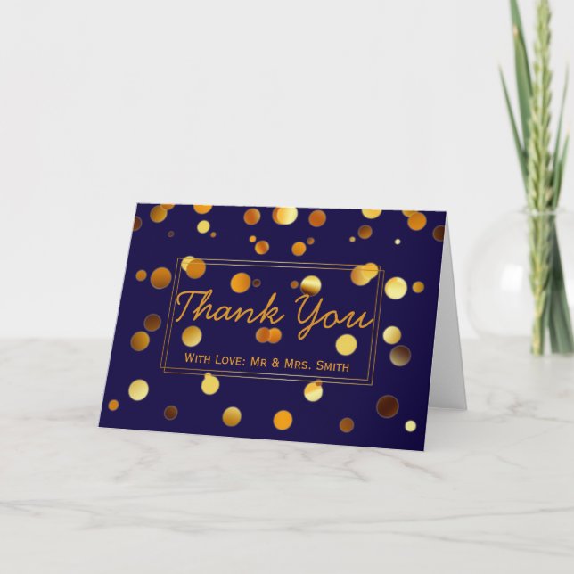 Gold Glitter Confetti Sparkles Blue Thank You (Front)