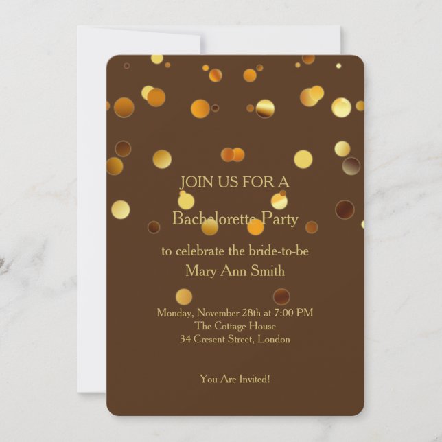 Gold Glitter Confetti Sparkles Chocolate Bachelor Invitation (Front)