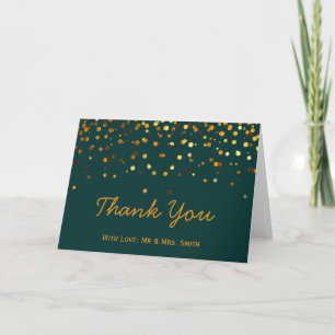 Gold Glitter Confetti Sparkles Green Thank You Card
